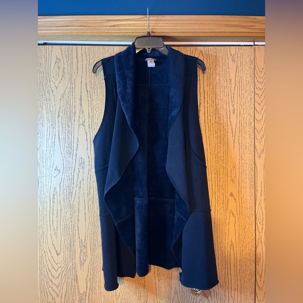 Anama Navy Blue Faux Suede & Fur Vest Cardigan EUC